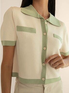 OAK + FORT Contrast Trim Polo Sweater